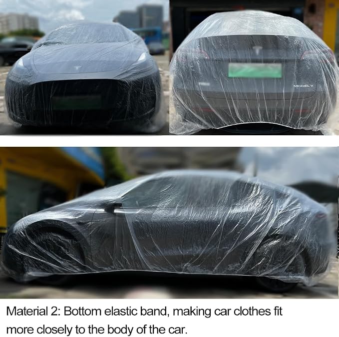 4 Packs Disposable Car Cover Clear Plastic Car Cover Universal Rain Dust Garage Cover with Elastic Band Medium (12.4 FT x 21.6 FT)