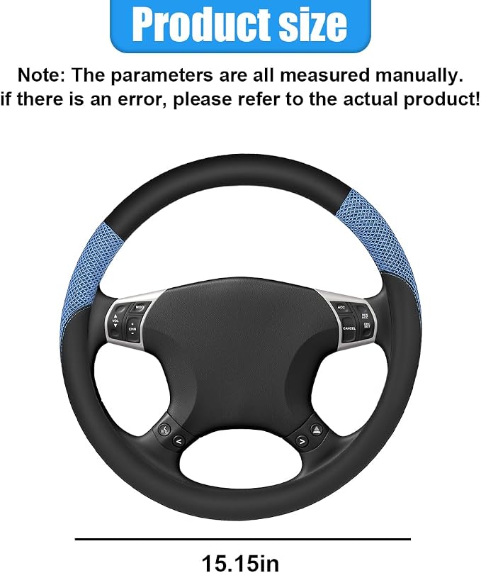 Car Steering Wheel Cover, 15" Breathable Microfiber Leather Ice Silk Mesh Wheel Wrap, Warm in Winter & Cool in Summer, Comfortable Anti-Slip Auto Interior Decorative Protector(Blue)