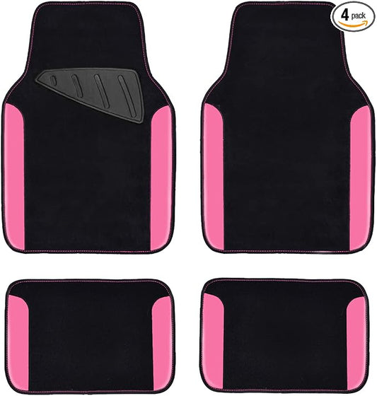 CAR PASS Rainbow Waterproof Universal Fit Faux Leather Car Carpet- Anti-Slip Nibbed Backing Floor Mats for SUV, Vans,Sedans,Trucks, Automotive Set of 4 for Women&Cute Girly (Black with Pink)