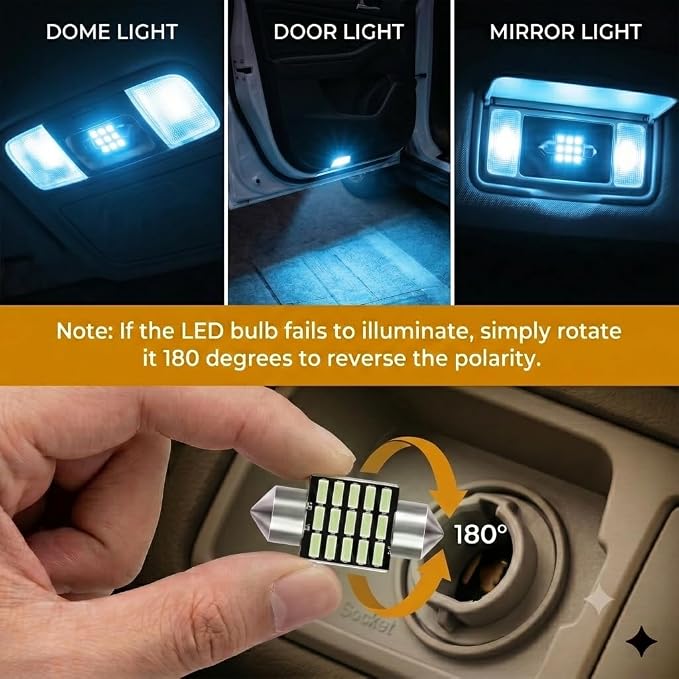 24PCS Car LED Interior Light Kit, T10 31mm 41mm LED Dome Light Bulb Set Replacement for Map License Plate Door Side Marker Cornering and Trunk Interior Lighting, Fits Most Cars(Ice Blue)