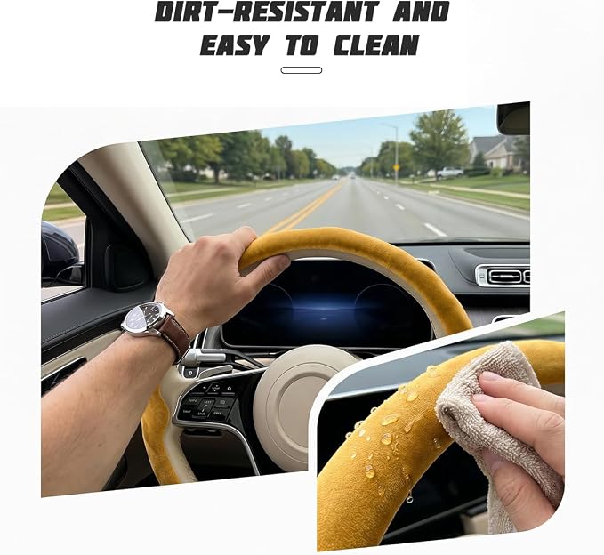 Mandark Car Steering Wheel Cover, Suede Sport Vehicle Steer Wheel Protector Fitting 15 Inch, Non-Slip Comfortable Automotive Interior Decoration Accessories, Universal Fit (Yellow)