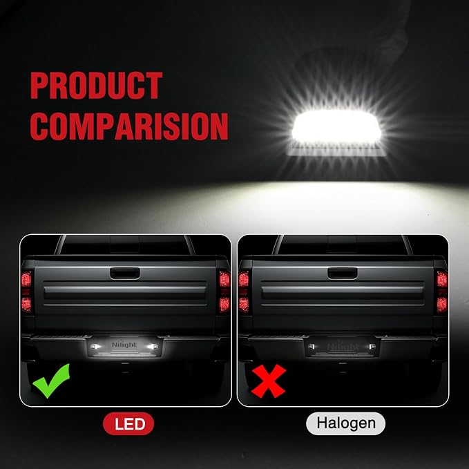 Nilight License Plate Lights Compatible with 1999-2001 2002 2003 2004 2005 2006 2007 2008 2009 2010 2011 2012 2013 Chevy Silverado 1500 2500 3500 GMC Sierra Black housing 6000K White 2PCS Pack