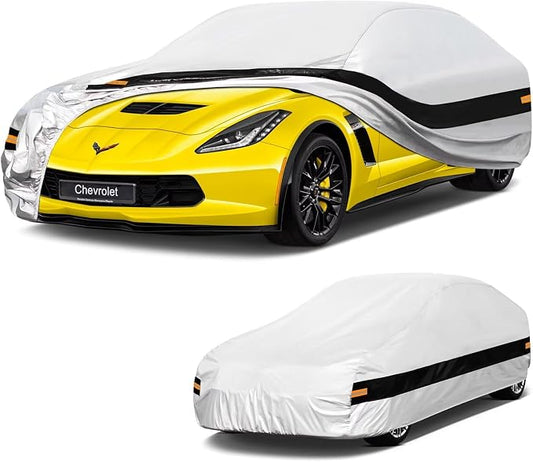 10 Layers Car Cover Custom Fit for Chevrolet Corvette (1980-2019) C3,C4,C5,C6,C7, Waterproof All Weather for Automobiles, Outdoor Full Cover Sun Dust Protection with Cotton. Silver