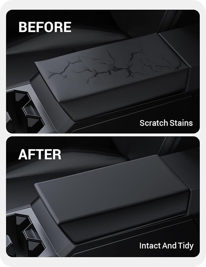 BASENOR Armrest Cover for 2026 2025 2024 Tesla Cybertruck Scratch Resistance Center Console Cover Non-Slip Arm Rest Protector [Proprietary Design] Cybertruck Interior Accessories Black
