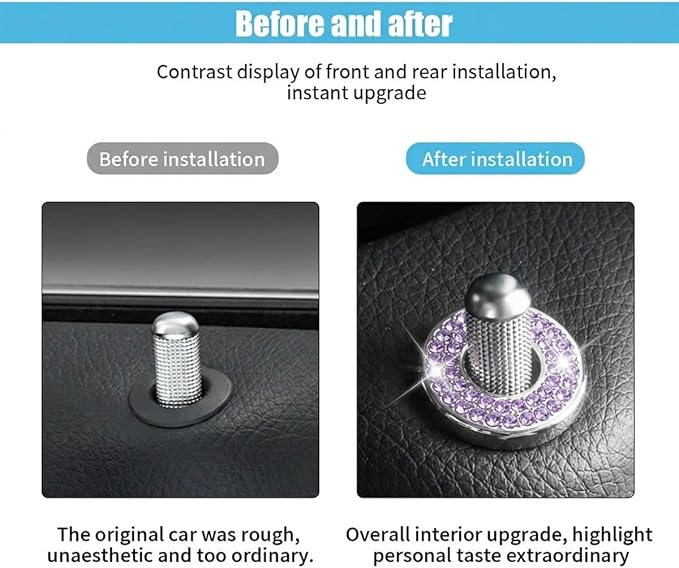 JOYCOURT 4Pack Bling Car Inner Door Lock Cover Stickers, Purple | Rhinestone Bling Car Pull Rod Bolt Decoration Cover Interior Car Accessories, for Mercedes-Benz A/B/C/E Class GLC GLA GLK GLA