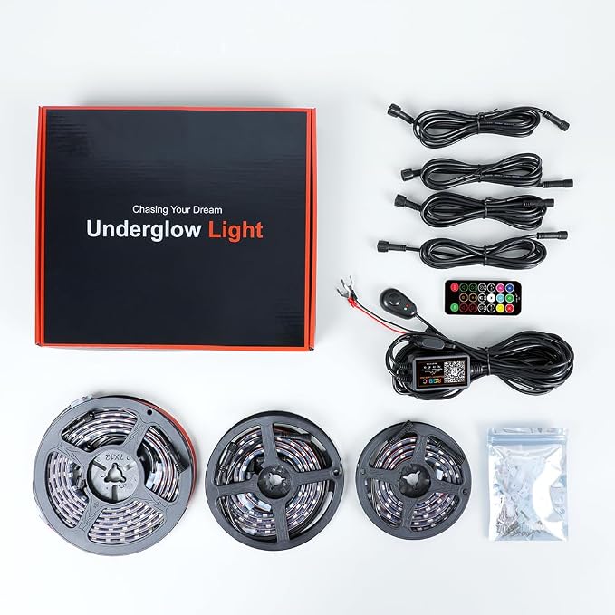 6-Piece RGBIC Car Underglow Lights with APP Control, 300 LEDs Dream Color Chasing LED Strip Kit, 12V IP68 Waterproof Bluetooth Music Sync Neon Underbody Lights for Cars Trucks SUVs