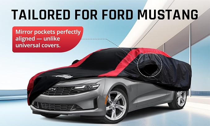Camaro Car Cover Waterproof All Weather with Red Strip Design, Custom Fit for Chevy Camaro 2010-2026, Accessory with Door Zipper & Windproof Straps
