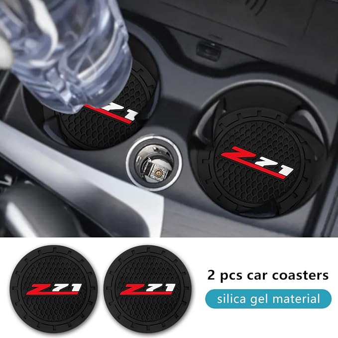 Car Cup Holder Coaster for Chevy Z71 Colorado Silverado Series Recessed Silicone Cupholder Coaster Interior Accessories 2.75in 2Pieces Black