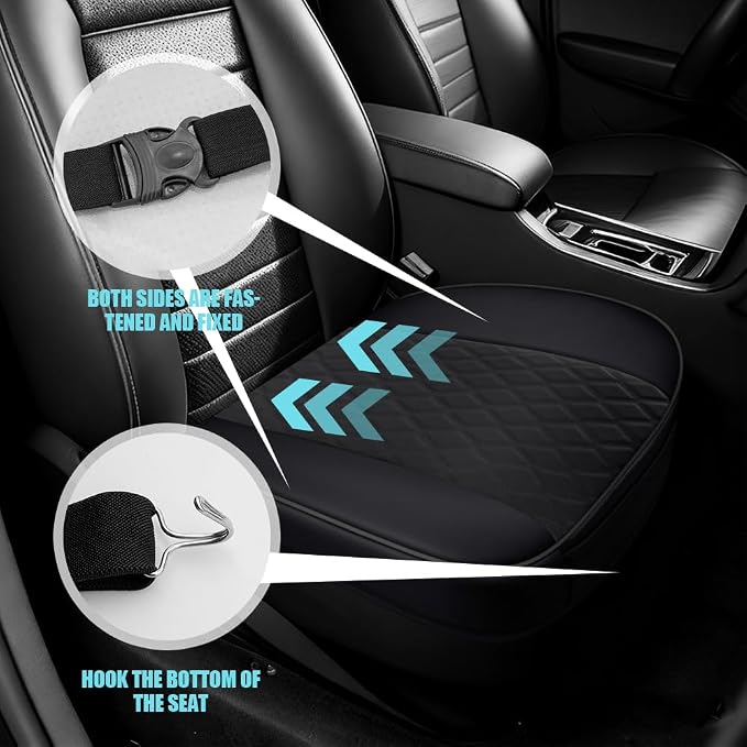 Leather Front Car Seat Cover, Anti-Slip Car Seat Bottom Covers, Full Wrapped Bottom Seat Protectors with Storage Pocket, Universal Comfortable Seat Cushion Fit Vehicles SUVs Trucks (Black)