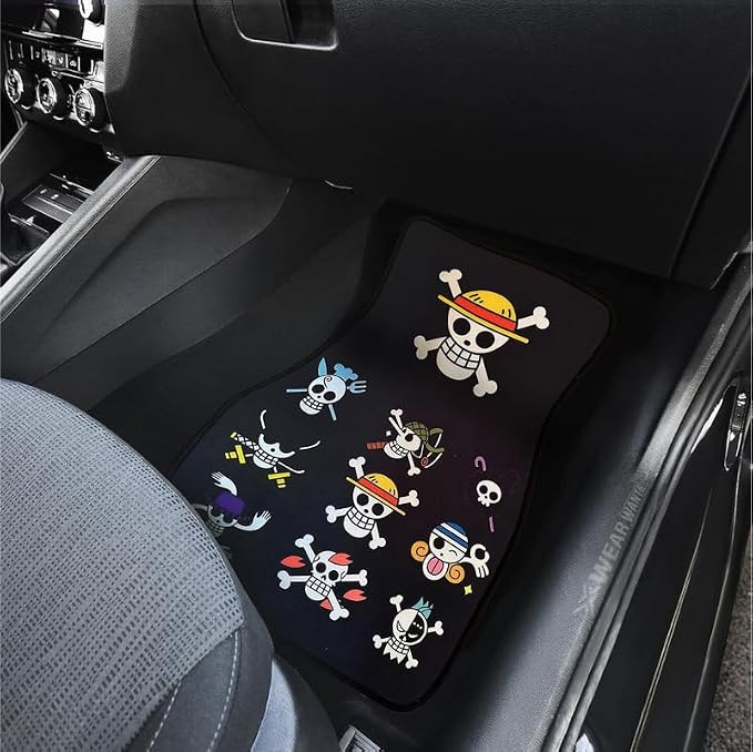 Anime Car Carpet Mat Set of 2 Front, Black Op Design Automotive Accessories Interior All Weather Floor Mats Decor with Non Slip Black Anti Skid Backing