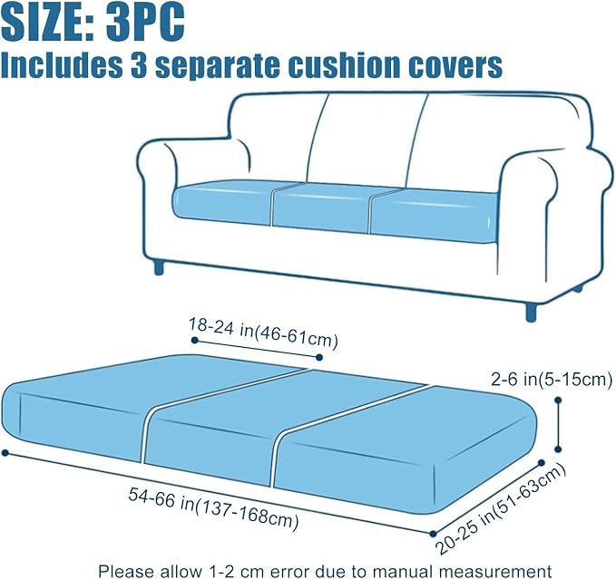 Smiry Waterproof Couch Cushion Covers, Stretch Jacquard Thick Sofa Cushion Covers, Washable Seat Slipcover Elastic Furniture Protector for Pets, Kid (3PC, Grass Green)