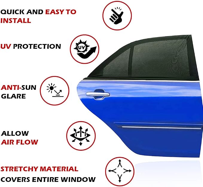 Car Window Shades，for Baby/Camping UV-Protection 2PCS Large 49"x22" | Car Sun Shades for Side Windows with Breathable Mesh，for Back Covers Car, Truck, Suv, Car Camping Essentials,Black