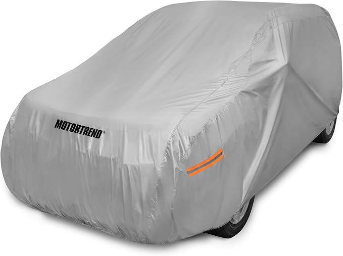 Motor Trend Safeguard Heavy Duty Car Cover for Vans & SUVs - Car Tarp Waterproof All Weather SUV, Sun Protection, UV Rain Snow Winter, Outdoor Reflective - Up to 210" Length