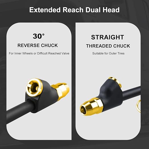 UHARBOUR Dual Head Tire Pressure Gauge 10-150PSI 2 Pack | Heavy Duty Air Pressure Gauge with Extended Tube for Semi Truck, RV & Car