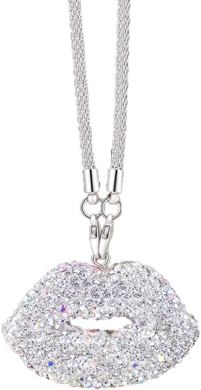 Bling White Lip Diamond Car Accessories for Women, Crystal Car Rear View Mirror Charms Car Decor Valentine's Gifts Lucky Hanging Interior Ornament Pendant (White)