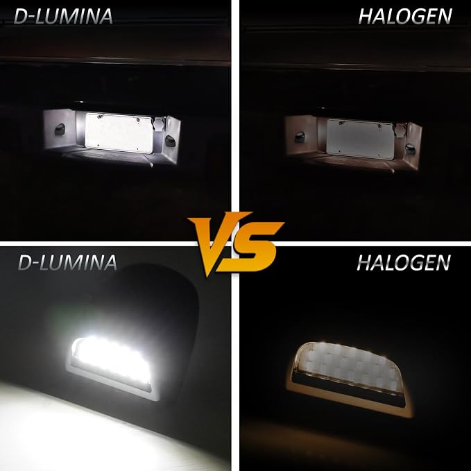 D-Lumina LED License Plate Lights Assembly Compatible with 1999-2013 Chevy Silverado GMC Sierra 1500 2500 3500 HD Suburban Tahoe Cadillac Escalade EXT Yukon XL, Rear Plate Lamp 6000K White 2-Pieces