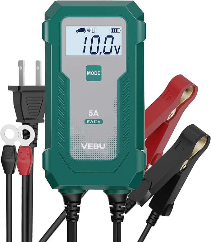 5A Smart Battery Charger & Maintainer - Automatic for 6V/12V Lead Acid/Lithium Batteries with Trickle Charge, Desulfation & Protection | Compact Plug & Play Design