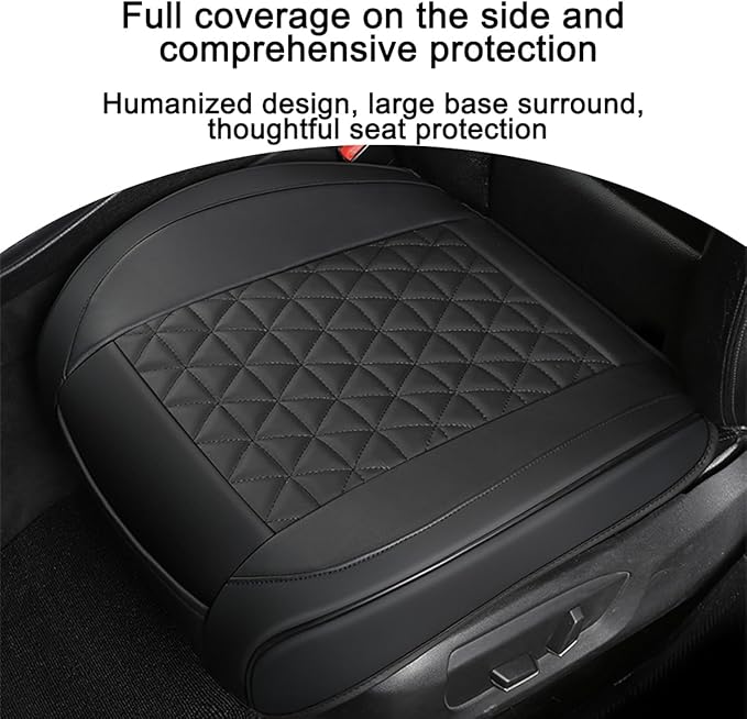 2PCS Leather Car Seat Cover, Vehicle Front Bottom Seat Protector Pad, Full Surrounded Waterproof Auto Seat Protective Cushion with Storage Pocket, Universal for SUV, Truck, Sedan（Black）