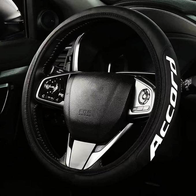 Car Steering Wheel Cover, Leather, Anti-Slip Lining, Universal for Accord, 14.5-15 Inch, Black