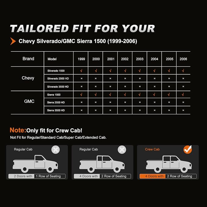 AOMSAZTO Car Seat Cover for Chevy Silverado/GMC Sierra 1500 (1999-2006) - Full Set Black Seat Covers (Black/Gray Diamond Grid)