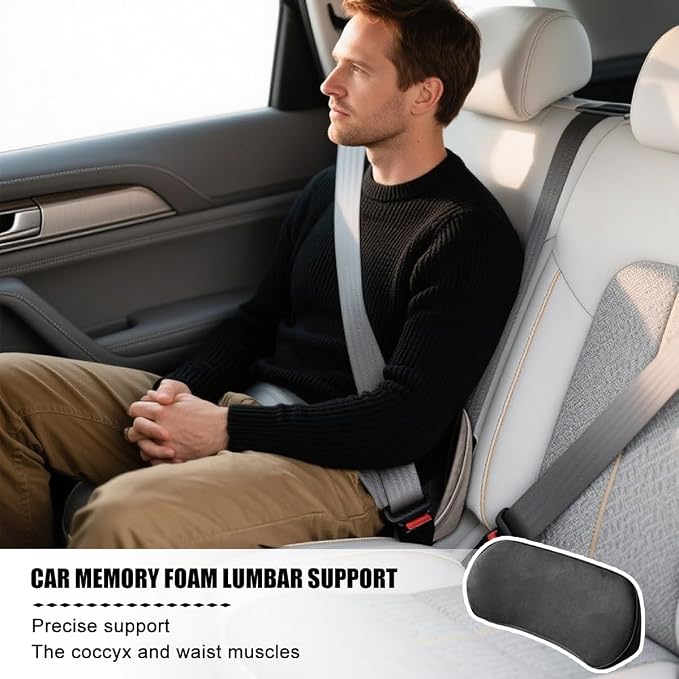 Osilly Car Lumbar Support Pillow, Memory Foam Comfortable Vehicle Seat Lower Back Support Cushion, Back & Sciatica Pain Relief Automotive Interior Driver Seat Pad, Universal for SUV RV Truck (Black)
