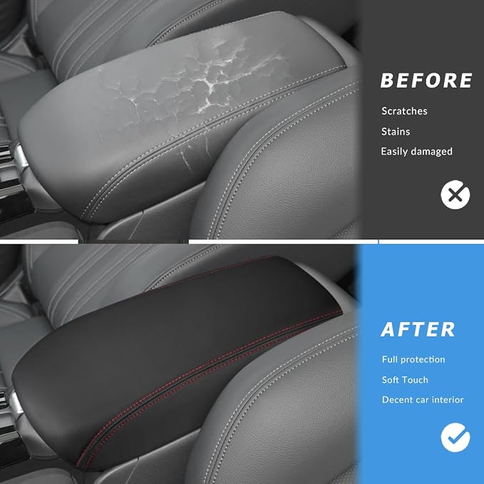 INTGET Center Console Cover for 2026 Honda HRV/HR-V Accessories 2023 2024 2025 Leather Car Armrest Arm Rest Box Lid Middle Console Seat Cover Protector (Red Stitches, 2023+)