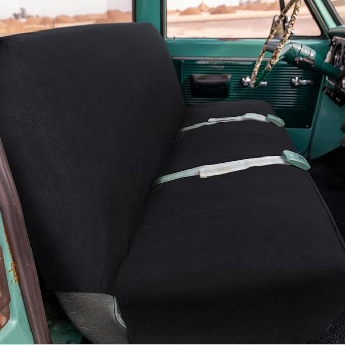 Leader Accessories Bench Seat Cover for Full Size Pickup Trucks, Black | Solid Bench Seat Cover for Pickup SUVs, Heavy-Duty Woven Fabric Protect Dirt, Stains, Universal Fits Ford, Chevrolet, Dodge