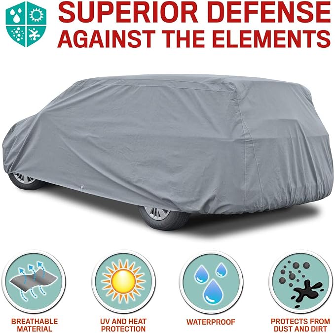Motor Trend 4-Layer 4-Season Auto (Waterproof Outdoor UV Protection for Heavy Duty Use Full Car Cover for Vans, Suvs, Crossovers up to 200")