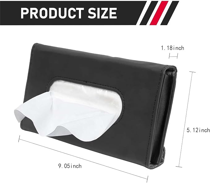 Car Visor Tissue Holder, Upgraded Version Hanging Tissue Holder in Car, Premium PU Leather Paper Napkin Organizer, Universal for Vehicles, Trucks, RVs and More (Black)