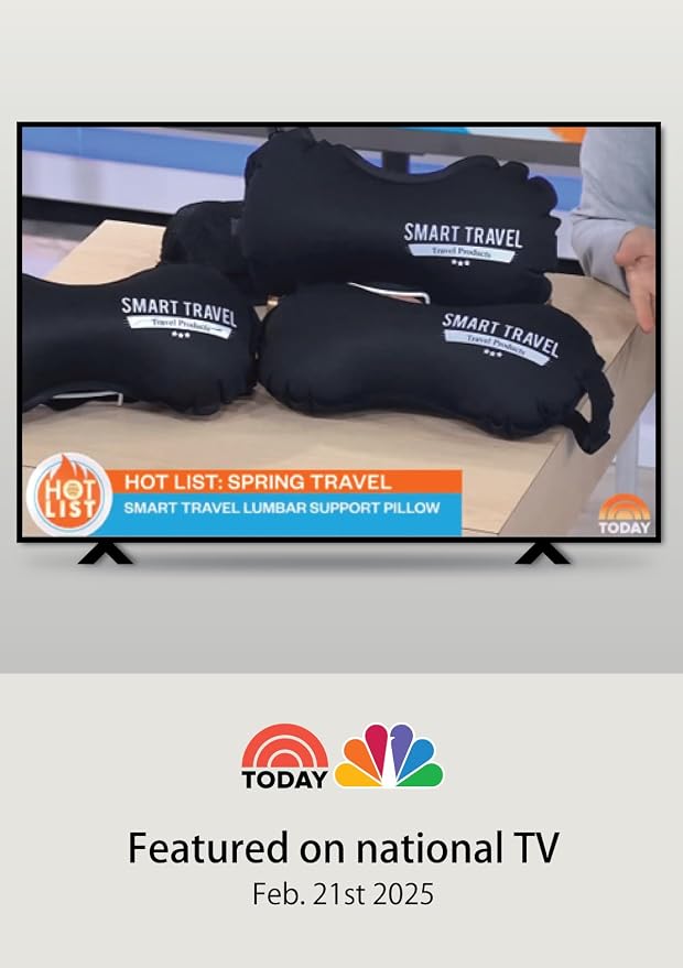 SmartTravel Inflatable Lumbar Support Travel Pillow for Airplane Seat | Adjustable firm back support cushion for long flights, office & car; eases lower back discomfort; self-inflates, packs small