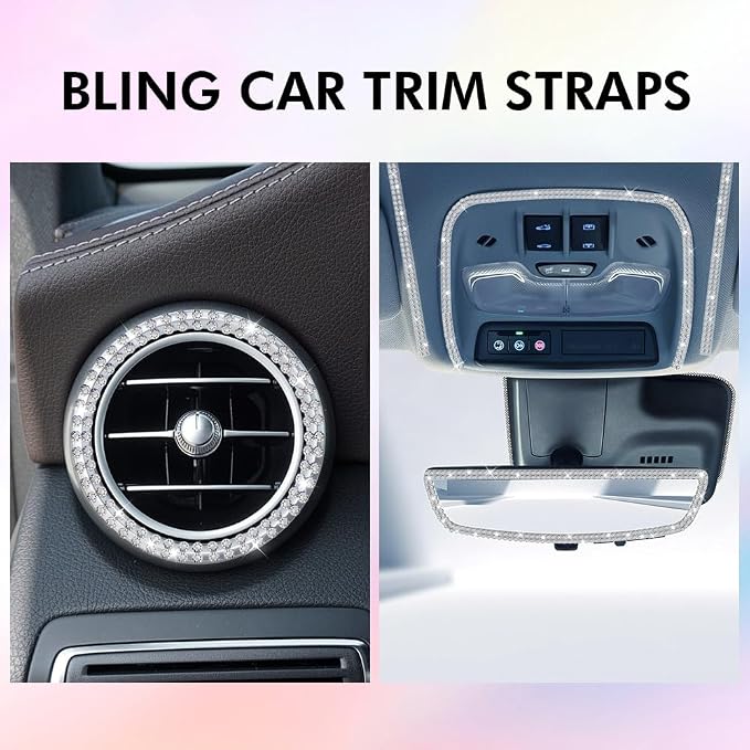 16.4Ft Bling Car Trim Self Adhesive Bling Rhinestone Car Accessories for Women Glitter Crystal Rhinestone Cars Interior Exterior Accessories Sticker DIY Cars Dashboard Diamond Decor for Women (Pink)