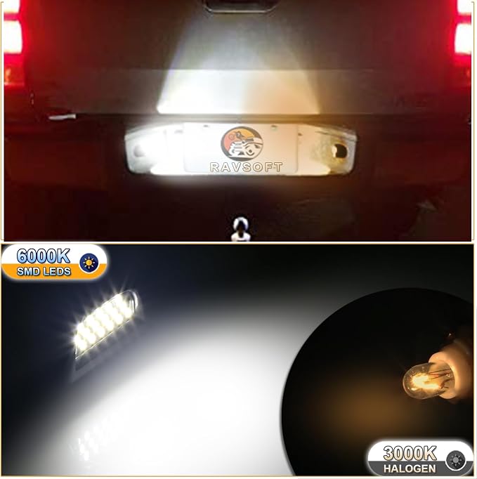 LED License Plate Light tag lamp Assembly For 1999-2013 Chevy Silverado GMC Sierra 1500 2500 3500 Avalanche Suburban Tahoe Yukon Black housing 6000K White, Pack of 2