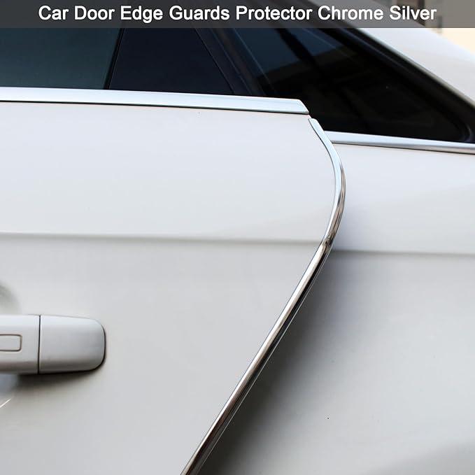 Car Door Edge Guards Chrome Silver Universal U Shape Moulding Trim Strip Automotive Guard Door Protector Edge Guard Decorative for Sedans, Trucks, SUV, ATV