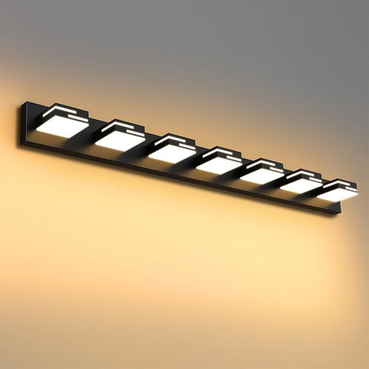 LED Modern Bathroom Vanity Light Fixtures, Dimmable Matte Black Vanity Lights for Bathroom Lighting Fixtures Over Mirror, with 360° Rotatable Acrylic Heads 7-Light 48-inch 5CCT