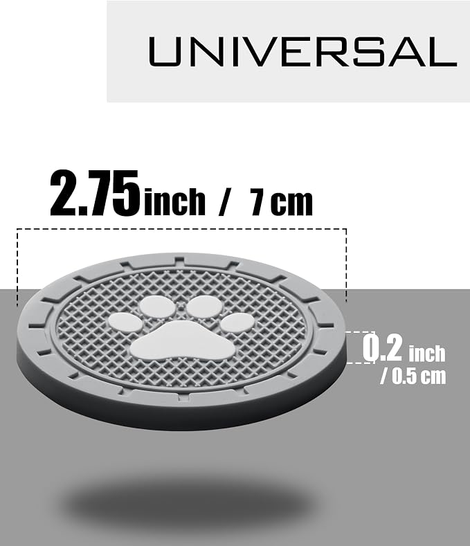 Coaster for Car Cup Holder - 4 Pack Silicone Auto Car Drink Coasters Mat Dog Paw Print Universal Non-Slip Inserts Car Interior Accessories, Grey