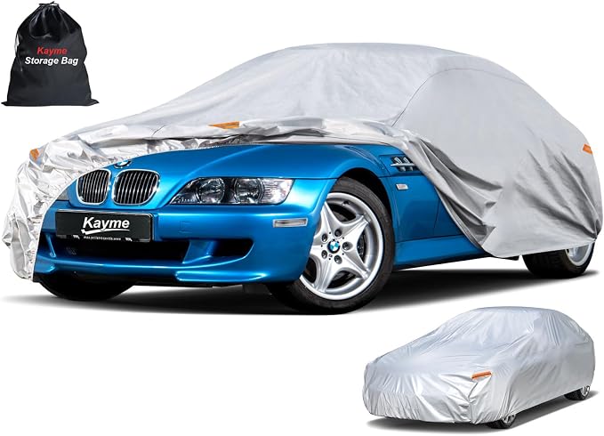 Kayme 6 Layers Car Cover Custom Fit for BMW Z3 (1997-2003) Waterproof All Weather for Automobiles, Outdoor Full Cover Rain Sun UV Protection.Silver