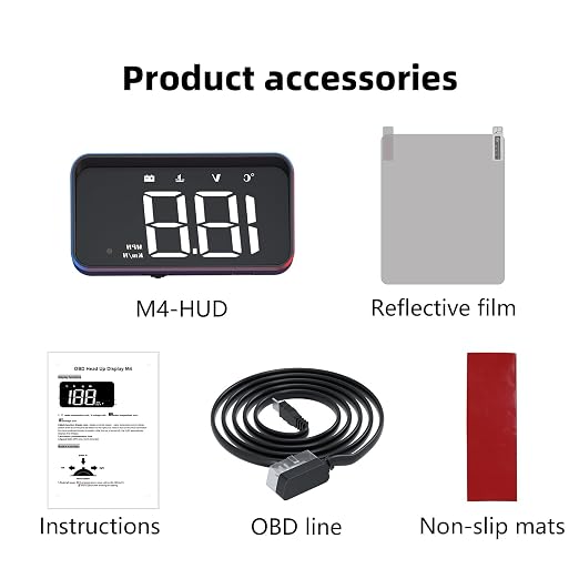 Heads up Display for Cars Car HUD M4, Digital Speedometer for Car OBD2 Speedometer with Speed, Voltage, Water Temperature, etc., Suitable for Some Vehicles' speedometers after 2009