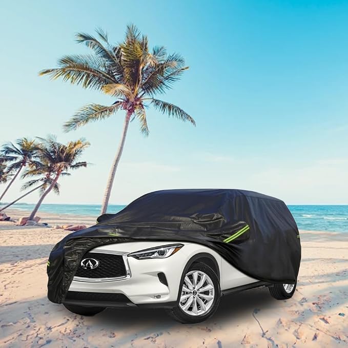 KouKou Waterproof SUV Car Cover Suitable for Infiniti QX50 from 2013 to 2025, 7 Layers Windproof All Weather Waterproof Outdoor Cover Sun Rain UV Dust Snow Protection. Black