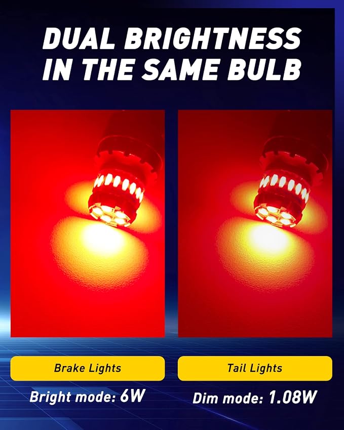 AUTOONE 7443 LED Brake Light Bulb, 7440 LED Bulb Red, 700% Super Bright T20 7441 7444 992 W21W LED Bulb with 3030 Chipsets for Tail Stop Parking Blinker Running Lights, Pack of 2