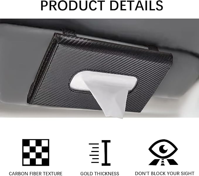 Car Tissue Holder, Car Napkin Holder, PU Leather Backseat Tissue Case Holder with Tissue Refill, Auto Accessories Interior Sun Visor Mask Dispenser Universal for Most Vehicles (Black)