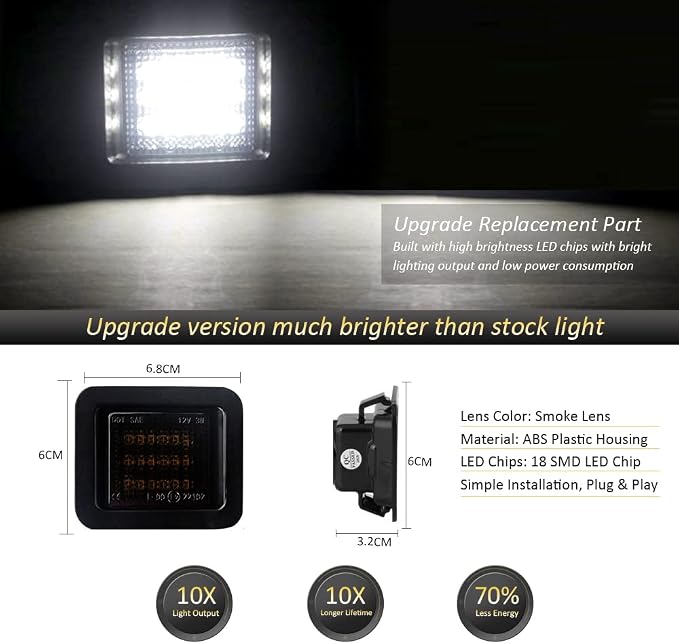 D-Lumina LED License Plate Lights Smoked Lens Tag Lamp Assembly Compatible with 2015-2022 Fo-rd F150 ＆ 2017-2022 F150 Raptor, Powered by 18-SMD 6000K White License Plate Light, Pack of 2
