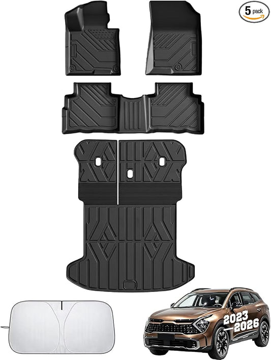 Floor Mats for Kia Sportage 2023-2026 (Not for Hybrid), All Weather Protection Custom Floor Mats Trunk Cargo and Car Windshield Cover Set for Kia Sportage Accessories,Car Floor Liners Set