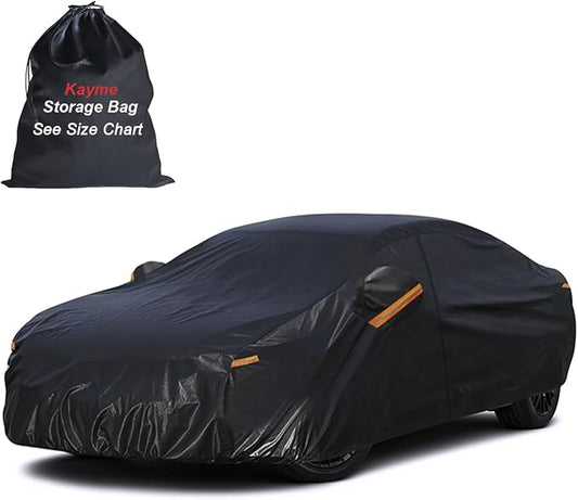 Kayme 10 Layers Car Cover for Automobiles Waterproof All Weather [See Vehicle Size Chart for Accurate Fit] Heavy Duty Full Exterior Cover Outdoor Sun Rain Snow UV Protection. Size A5 (See Size Chart)