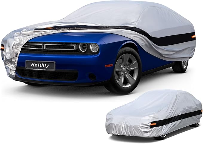 10 Layers Car Cover Custom Fit for Dodge Challenger Hellcat (2008-2024) Waterproof All Weather for Automobiles, Outdoor Full Cover Rain Sun UV Protection.Silver