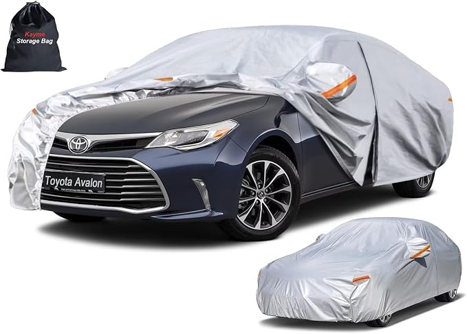 Kayme 6 Layers Sedan Car Cover Custom Fit for Toyota Avalon (2004-2026), Waterproof All Weather for Automobiles,Rain Sun UV Protection.Silver