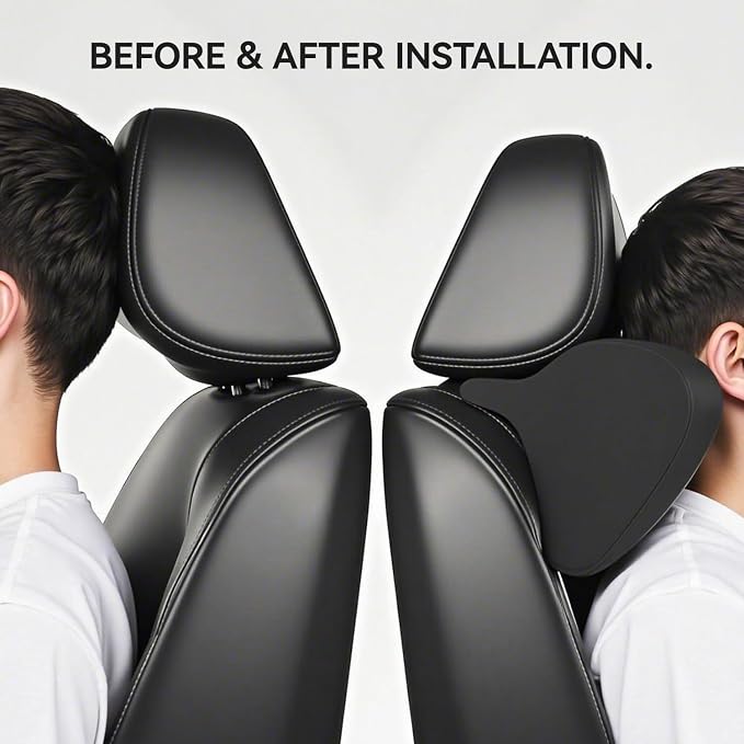 BABUR 100% Memory Foam Neck Pillow, Ergonomic Headrest for Car Seat | Driver Neck Pain Relief, Adjustable Buckle, Universal Car, Office Chair, Soft Breathable, Removable Cover, Machine Washable