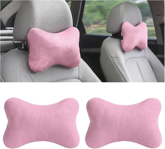 2PCS Car Neck Pillow, Soft Comfortable Vehicle Seat Neck Support Pillow Cushion for Relief Driving Fatigue, Breathable Auto Interior Headrest Neck Rest Pad, Universal for Vehicles (Pink)