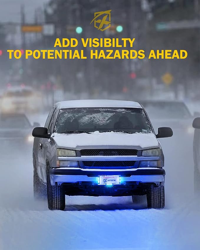 Xprite 36 LED License Plate Strobe Light, US Flag Front/Rear Utility Lights, 22 Modes Caution Frame for Construction Towing Snow Plow Pickup Work Trucks Cars - Blue (w/Pre-Installed 9FT Cable)