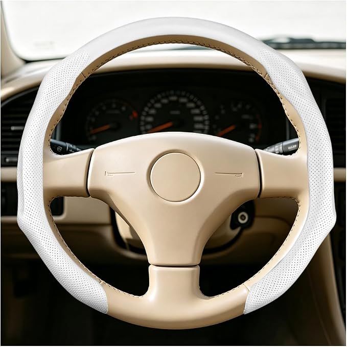 Car Steering Wheel Cover, Comfortable Grip Non-Slip Breathable Vehicle Steering Wheel Protector, Automotive Interior Decoration Accessories, Universal Fit (White)