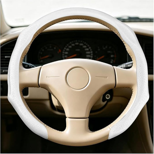 Car Steering Wheel Cover, Comfortable Grip Non-Slip Breathable Vehicle Steering Wheel Protector, Automotive Interior Decoration Accessories, Universal Fit (White)